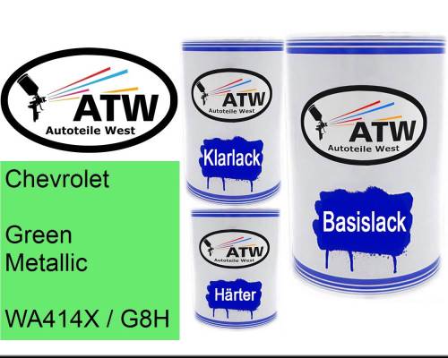 Chevrolet, Green Metallic, WA414X / G8H: 500ml Lackdose + 500ml Klarlack + 250ml Härter - Set, von ATW Autoteile West.